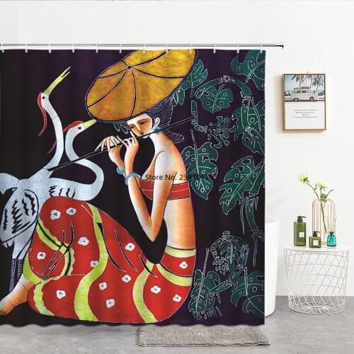 Waterproof Polyester Fabric Shower Curtains Japanese-style Plum Flower Woman Girl Decor Multi-size Shower Curtains for Bathroom