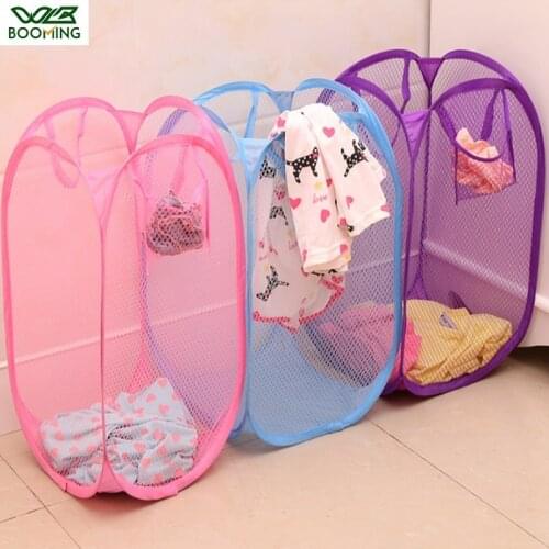 WBBOOMING Foldable Clothes Storage Baskets Mesh Washing Dirty Clothes Laundry Basket Portable Sundries Organizer Toy Container