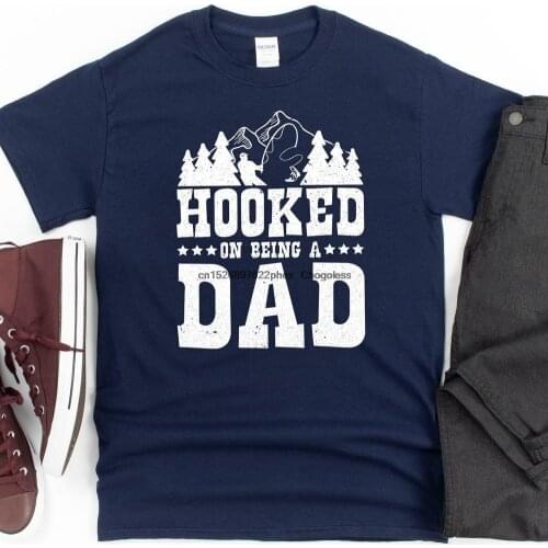 Funny Fishing Dad Shirt Hooked on Being a Dad Fishing Gift for Fathers Short Sleeve Unisex T Shirt
