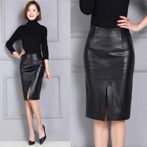 Women Genuine Leather Medium-long Sheepskin Skirt K117