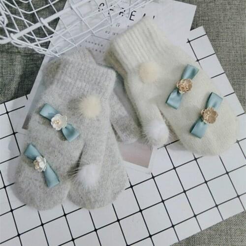 Women winter wool solid winter knit Gloves Mittens