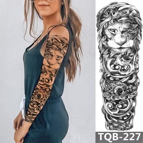1 Sheets Full Arm Temporary Tattoos Sleeve Stickers, Lion Animal Temporary Tattoo for Men Women Adults Fake Tattoos