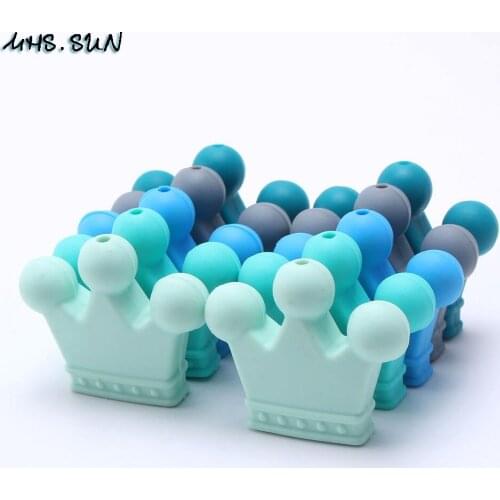 MHS.SUN Kid Girls Food Grade Silicone Beads 20PCS Nursing Chewing Cute Crown Shape loose Beads For Infant Baby Teether BPA Free