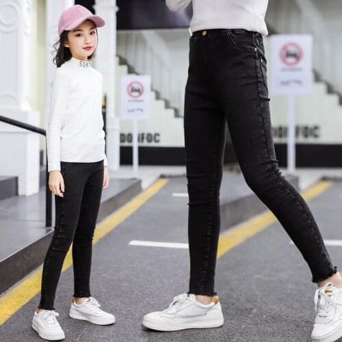 2019 Girls Jeans Pants Black Skinny Denim Pants Leggings Cotton Elasticity Jeans for Teenage Girl Pants Fashion Trousers 3y-15y