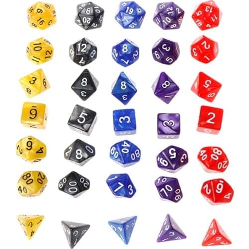 7Pcs Polyhedral Dice White Numbers For Dragon Pathfinder D20 D12 2xD10 D8 D6 D4 U2JB