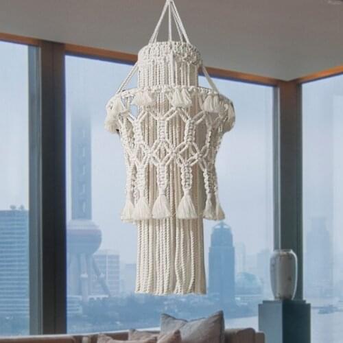1Pc Hand-knitted Lampshade Macrame Hanging Lamp Decoration Living Room Wedding Decoration Tassel Lampshade Tapestry