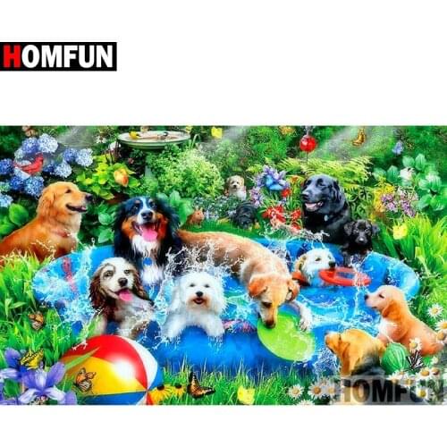 HOMFUN Full Square/Round Drill 5D DIY Diamond Painting"Animal dog" Embroidery Cross Stitch 3D Home Decor Gift A10319