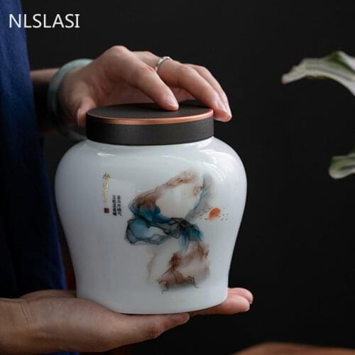 Large Ceramics Tea Jar Portable Sealed Oolong Tieguanyin Storage Tank Travel Teaware Tea Boxes Coffee Dried Fruit Canister