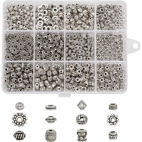 1 Box Mixed Shapes Tibetan Style Beads For Earrings Bracelets Necklaces Making 13x10x2.2cm; 600pcs/box