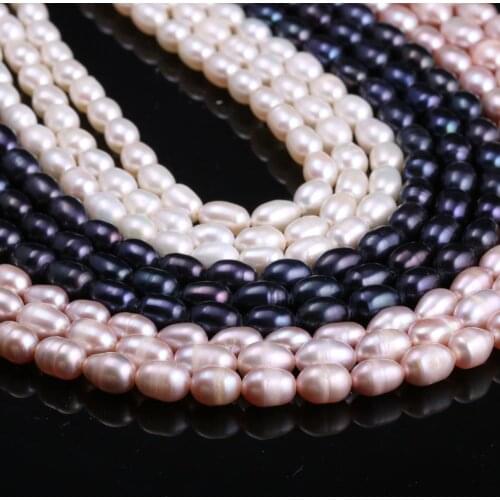 Natural Freshwater Pearl Beads For DIY Making Necklaces Bracelets And Earrings White/Purple/Black Rice Shape 5-6mm 36CM