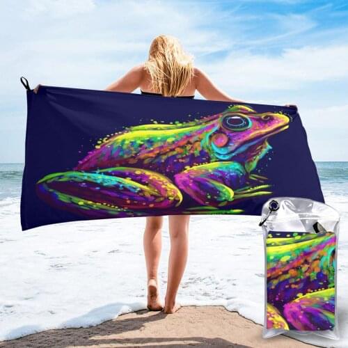Quick Dry Beach Towel Abstract Neon Frog Microfiber Bath Towel Beach Cushion Swimming Personalized Sand Free Beach Towel
