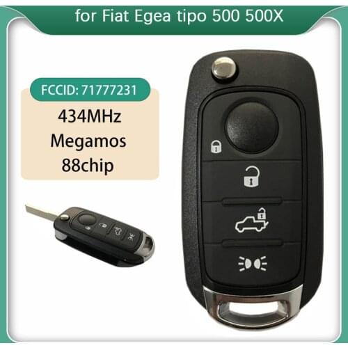 CN017010 Aftermarekt 4 Button Flip Fiat Egea tipo 500 500X Key With 434MHz Megamos 88 AES VIRGIN Blade SIP22 Model: I6FA