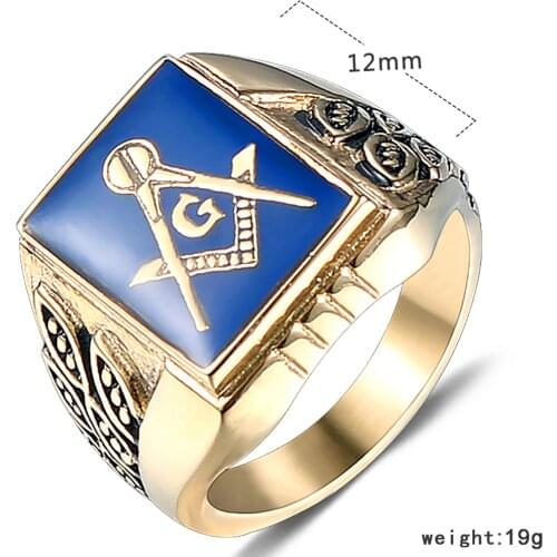 CXQNEWA Stainless Steel Men Free Masons Symbol Ring Gold Finger Titanium Steel High Quality Freemason Ring Punk Retro Male Ring