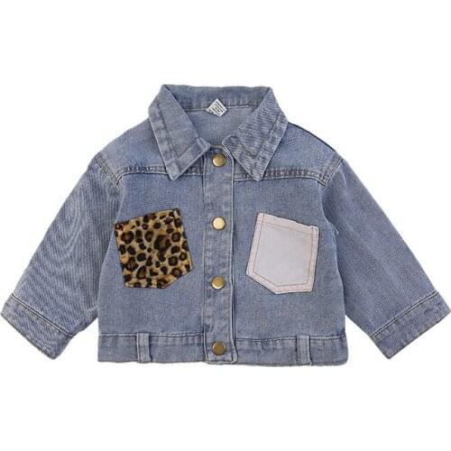 Children Denim Coat Kids Jackets Jeans Cute Long Sleeve Tops Baby Leopard Clothes