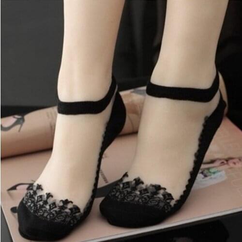 DHL 500pair Women ultra-thin lace crystal silk socks cotton solid non-slip elastic breathable sweat-absorbing boat socks