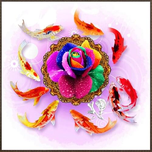 DIY Annual Peony Surplus Nine Fish Auspicious Drawing Home Decor 5D Diamond Painting Full Drill Embroidery