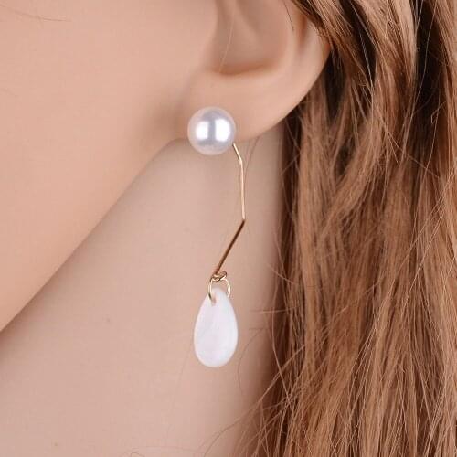 Europe And the United States Minimalist Retro linear Water Droplets Pearl White Shell Shell Earrings Womens Jewelry