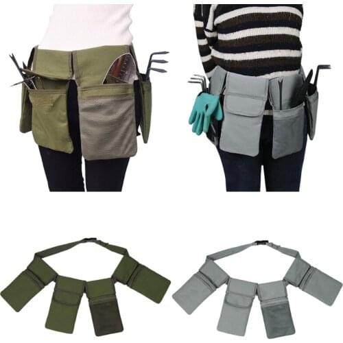 H7JB Green Gray Canvas Garden Waist Apron Gardening Tool Belt Best Gift for Women with 4 Removable Pockets to Keep Tools