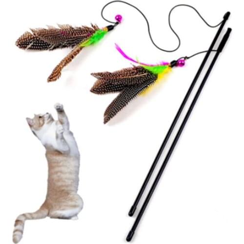 Feather Teaser Wand Plastic Funny Cat Stick Colorful Multi Pet Cat Toy Pet Supplies