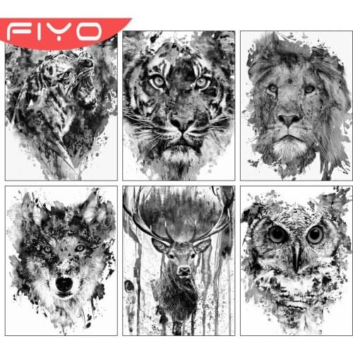 FIYO DIY Full Square/Round Diamond Deer Owl Diamond Embroidery Cross Stitch Mosaic Wolf Animal Black And White Hanging Pictures