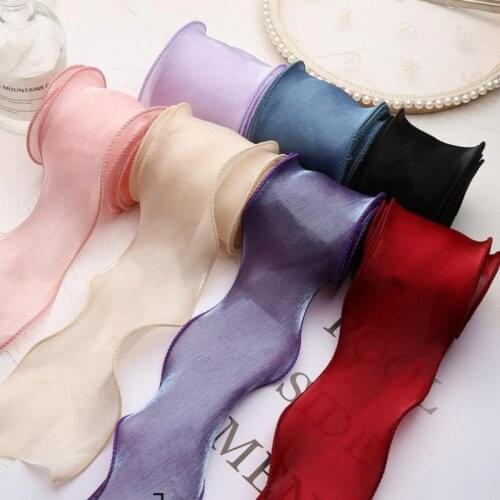 1m Wide 6cm Bright Silk Organze Ribbon Waves Edge Big Bow Ribbons Handmade Hair Accessories Diy Materials