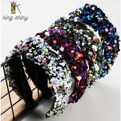 Summer Shiny Sequin Headband for Lady Vintage Colorful Magic Glitter Hair Band Bridal Wedding Party Hair Accessories Tiara Crown