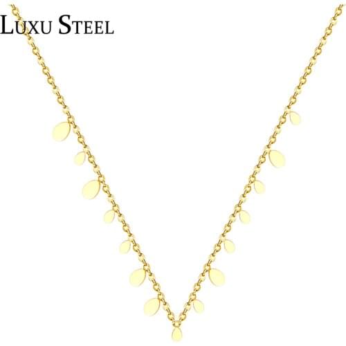 LUXUSTEEL Small Water Drop Round Shape Necklace Accessories Choker Necklaces Party 45cm Stainless Chains Necklaces