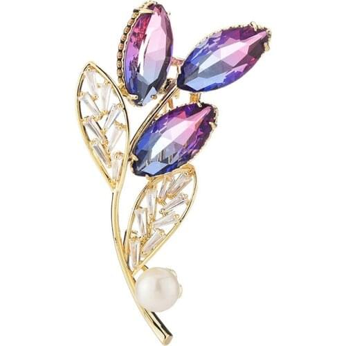 Copper Micro-inlaid Zircon Flower Petal Color Crystal Brooch All-match Clothing Delicate Jewelry Accessories Trend Creative Gift