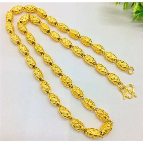 Men Necklaces Real 24K Gold Plated Jewelry Geometric Olive Beaded Chain for Wedding Anniversary Jewelry Boyfriend Birthday Gifts