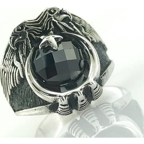 New the Moon the stars Double-Headed Eagle Simple Case Silver Men 'S Ring