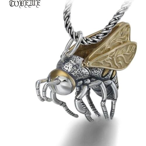 Real 925 Silver Bee Pendant Necklace 925 Sterling Busy Bee Pendant Necklace Vintage Bohemia Necklace