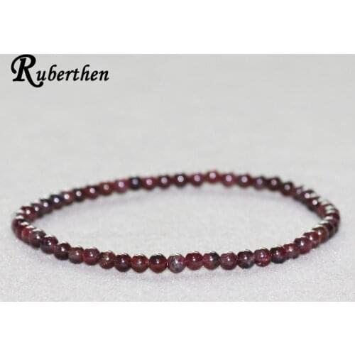Ruberthen Natural Garnet Bracelet 4 mm Loose Bead Balance Yogi Bracelet Trendy Mini Gem Stone Energy Bracelet