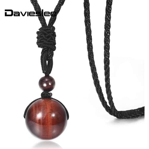 Natural Stone 12mm Black Tiger Eye Stone Pendant Lucky Blessing Necklace for Men Women Healing Bead Pendant Adjustable DONM03