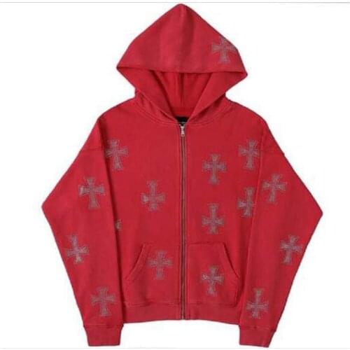 New Spring/Autum 2021 Fashion Korean Version Hoodies Women/Girl Cross Hot Drilling Long Sleeve Loose Zipper Hooded Sweatshirts