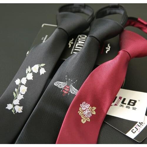 New Korean fashion casual designer high quality kids student skinny slim ties 5cm necktie embroidery with zipper 10pcs/lot
