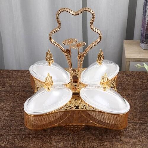 The new European fruit plate creative light luxury living room fruit pot set modern nut candy with cover plate