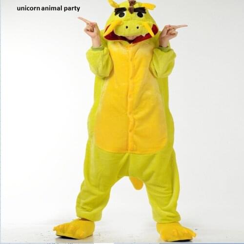 Kigurumi Adult Unisex Pijamas Cartoon Cute yellows Chinese Dragon Sleepwear Animales Flannel Cosplsy Costumes Onesies Pyjama