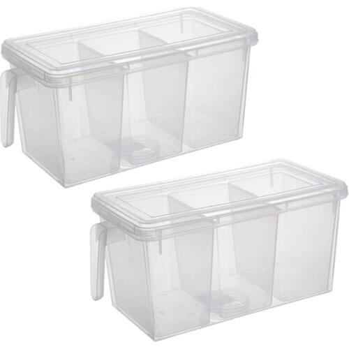 2 Pcs Plastic Storage Container Square Handle Food Storage Box with Lid Suitable for Refrigerator Cabinet Table Top