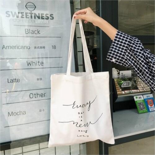 Day is a New Letter Printed Canvas Tote Casual Unisex Fashion Shopping Bag Zipper Stylish aesthetic Large Capacity Shoulder Bags
