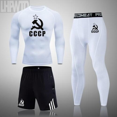 CCCP Gym Mens Running Set Fitness Sportswear Athletic Training Clothes Sports Suits Workout Jogging Rashguard Mens Kit