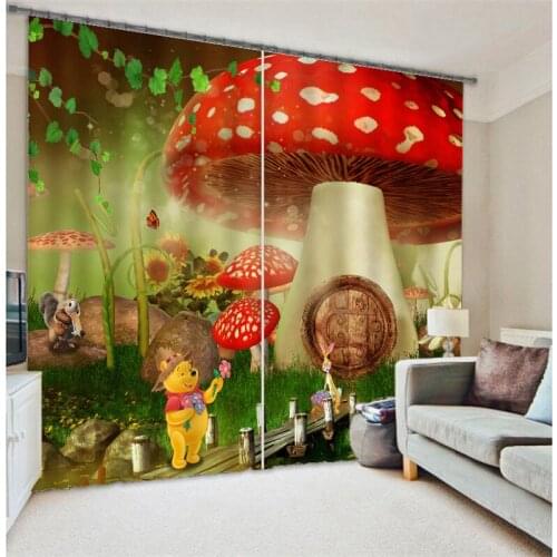 Customized Mushroom Luxury 3D Blackout Window Curtain Drapes For Living room Bed room Hotel Wall Tapestry Cortinas