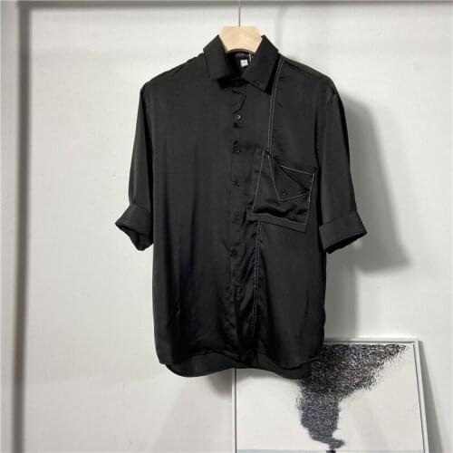 Mens Short Sleeve Shirt Summer Lapel Solid Color Fashion Mens Short Sleeve Shirt Loose Style Thin Simple Curling Cuffs