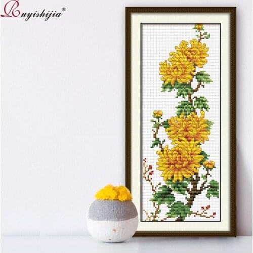 RUYISHIJIA Embroidery Kits chrysanthemum Decorations Chinese cross stitch Needlework DIY 11CT Printing Cross-Stitch Sets embroid