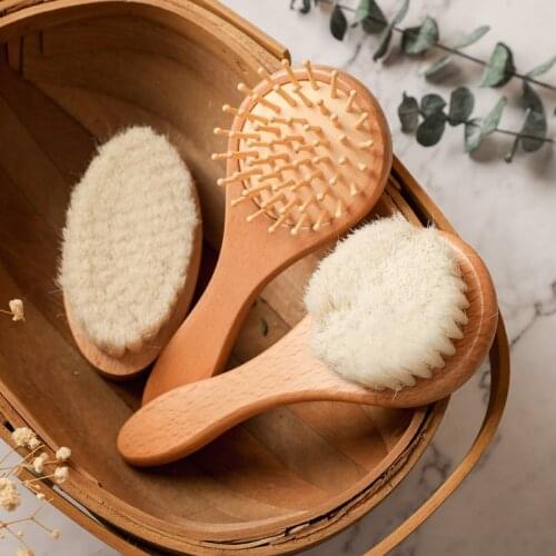 New Arrival Baby Care Pure Natural Wool Baby Wooden Brush Comb Brush Baby Hairbrush Newborn Hair Brush Infant Comb Head Massager