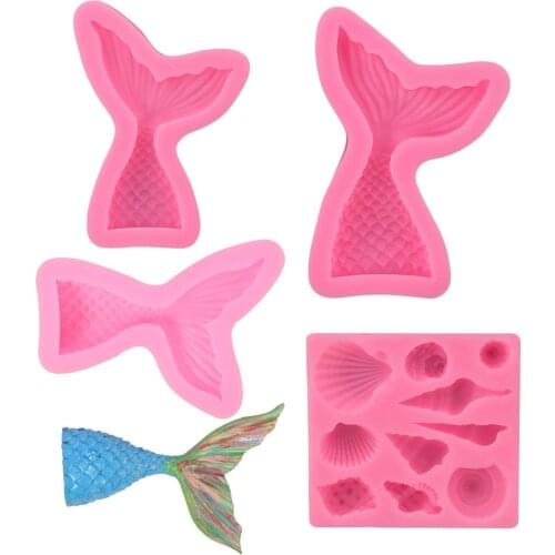 Large Small Fish Mermaid Tail Ocean Series Cake Silicone Fondant Mold Shell Conch Pastry Decoration Mold