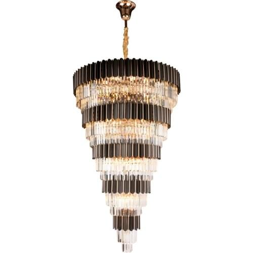 Led e14 Postmodern Stainless Steel Crystal Black Spiral Lustre Chandelier Lighting LED Lamp LED Light For Staircase Hotel