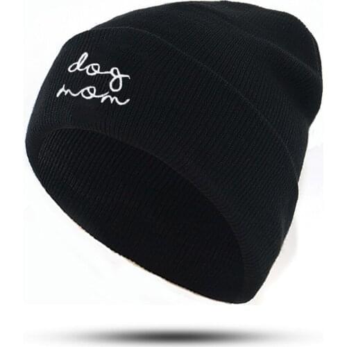 New dog mom hat letter embroidery cotton knitted beanie cap hats flexible soft warm fashion ski beanies hip hop caps unisex