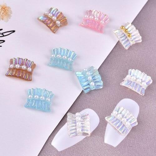 10Pcs Aurora/Candy Color Nail Art Decorations Skirt Lace Folds Design Charm Pearls Nail Gems Japanese Style Manicure Accessories