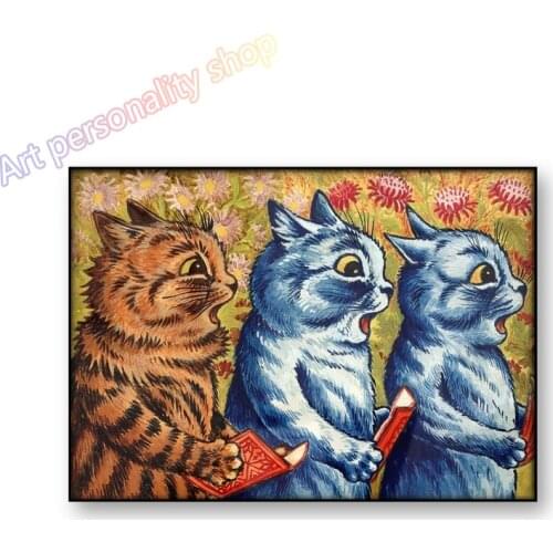 Vintage Poster Canvas Print Three Cats Singing Canvas Painting Louis Wain Wall Art Retro Picture Antique Art Home Decoration