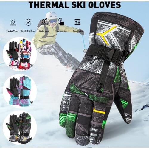 Adult Ski Gloves Can Touch Screen Thickable Waterproof Thermal Warm Gloves for Skiing Winter Snow Gloves for Outdoor Sports